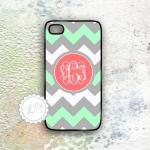 Personalized Iphone 4 4s Chevron Case Mint Grey..