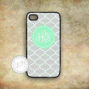 iphone case gray and mint cute monogram pattern hard case for iPhone4/4S