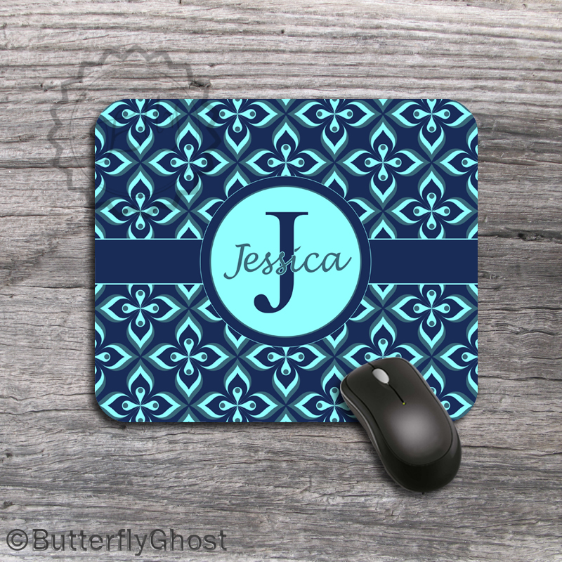 Flowered Pattern Computer Mousepad Tiffany Round Label Design