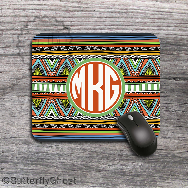 Round Tribal Pattern Mousepad - Computer Personalized Aztec Colors Padding, Desk Accessory, Office Boss Gift