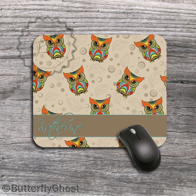 Baby Owls Computer Mousepad - Customized Name Or Monogram Desk Accessory Padding