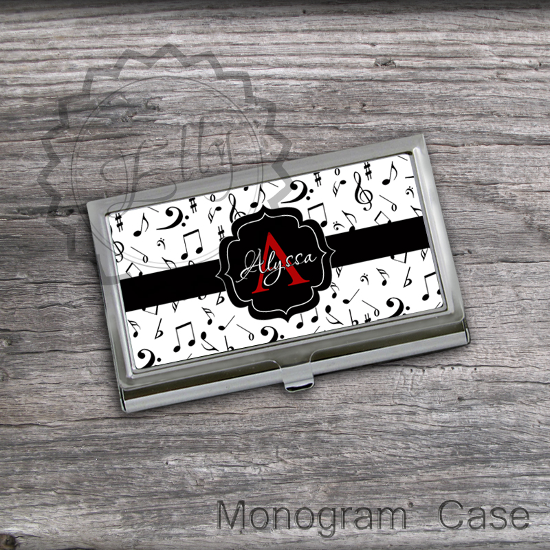 Musical Business Card Holder - Notes Cardholders Design, Stainless Steel Card Keeper Case, Personalized Monogram Case