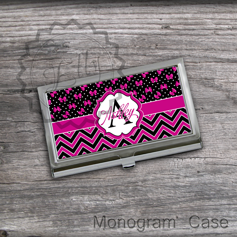 Personalized Card Holder Pink And Black For Her Card Holder, Business