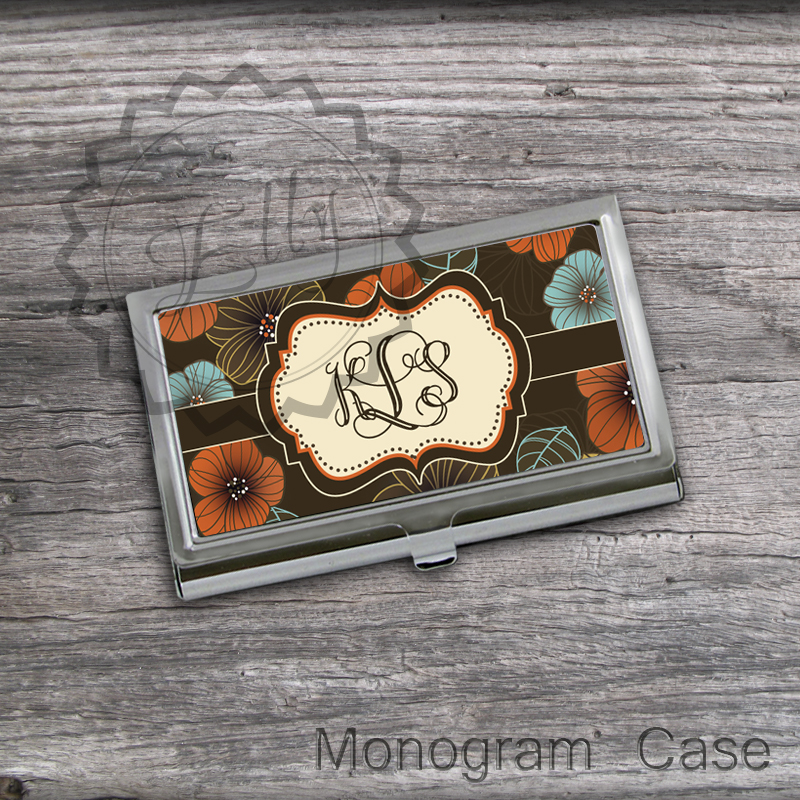 Floral Personalized Card Holder - Custom Business Card Case, Gift For Her, Name Or Monogram Card Case, Steel Card Case