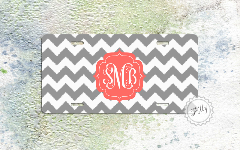 Personalized Monogrammed Chevron Yellow Grey License Plate Custom Car Tag L463 