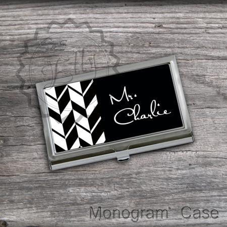 Black and White Personalized Card Holder - Business Card Case, custom Card Holder, office products